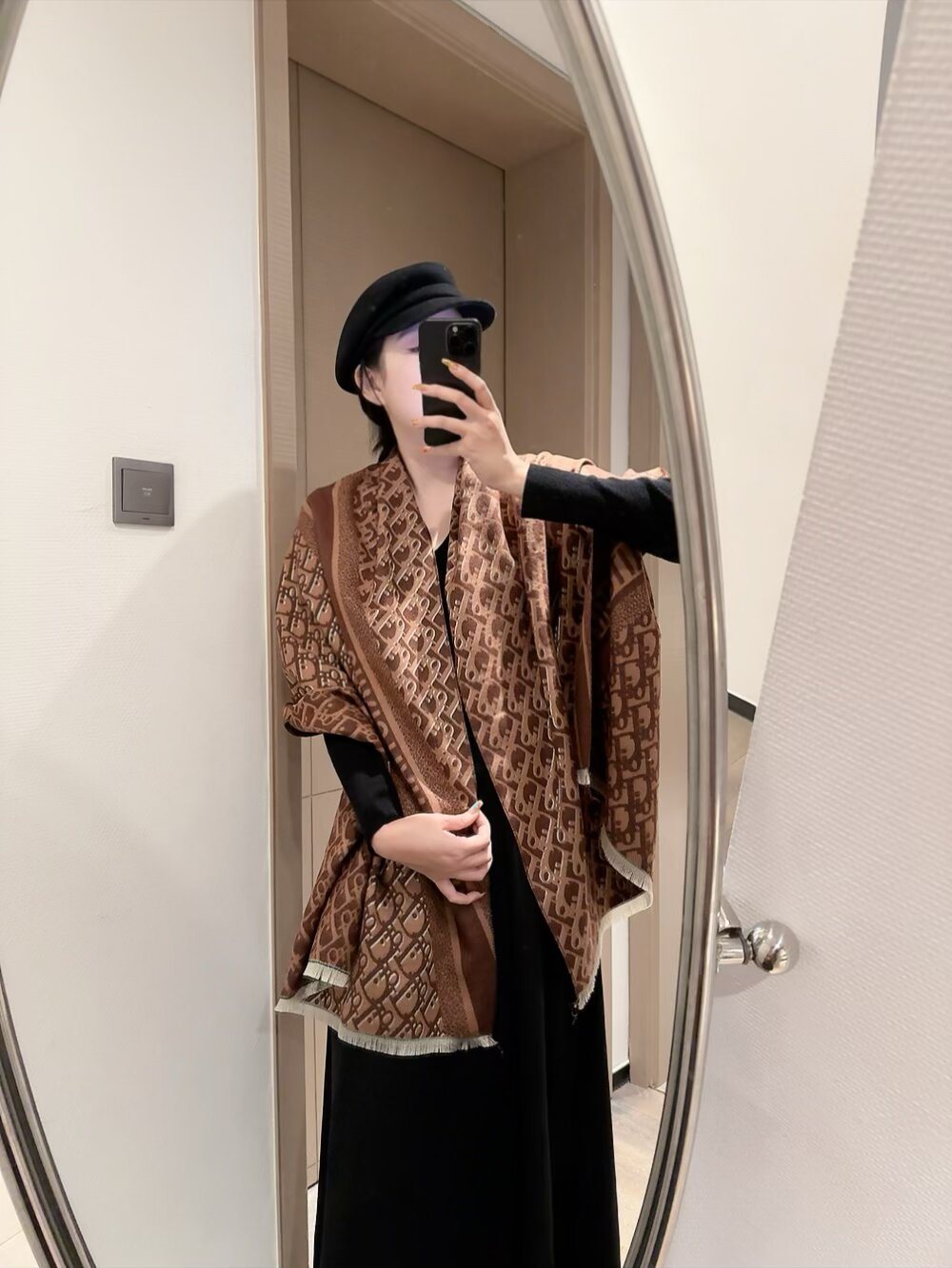 Dior Silk-Wool-Cotton Monogram Fringe Scarf