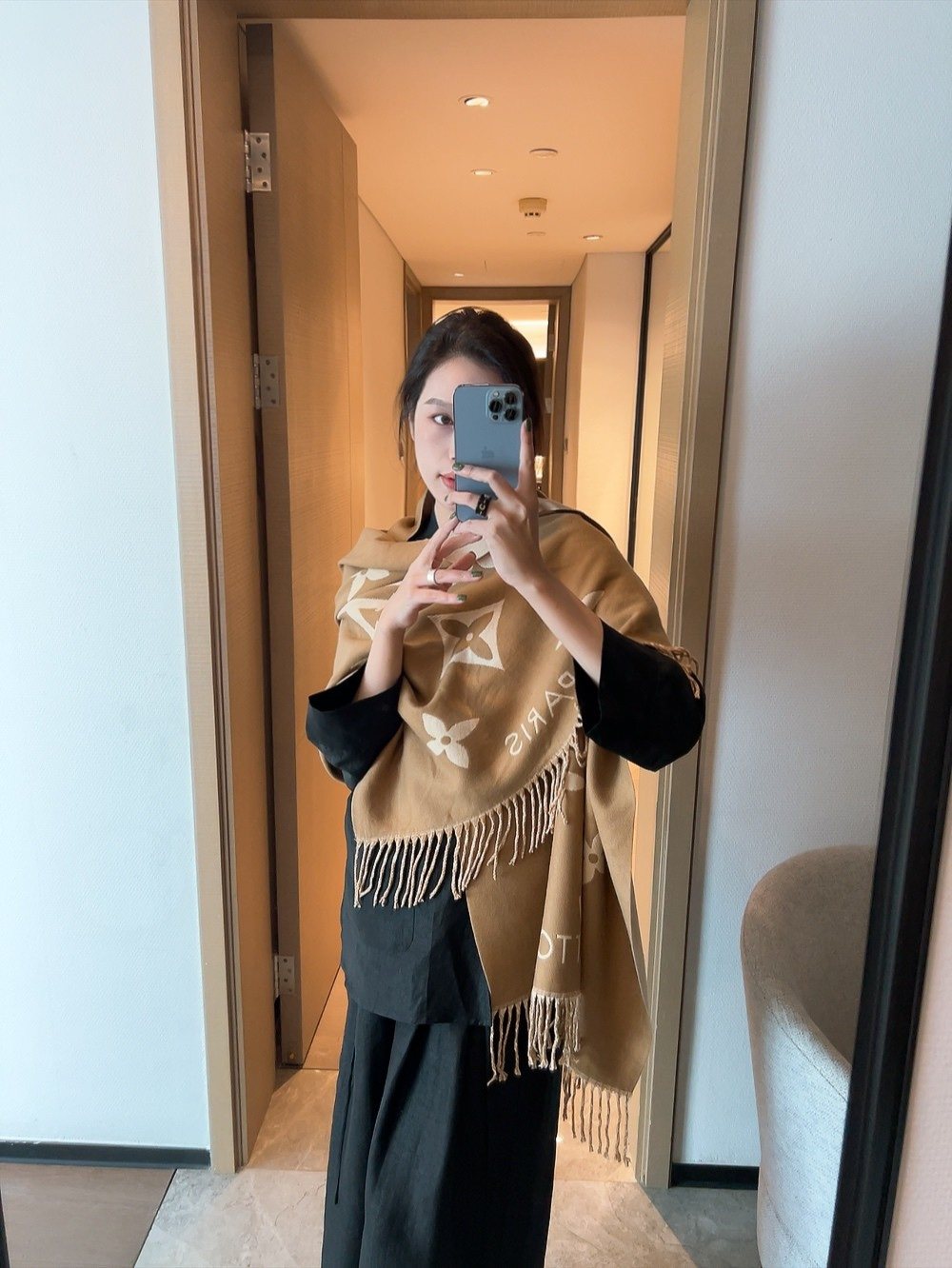 Louis Vuitton Oversized Floral and Lettered Fringe Scarf