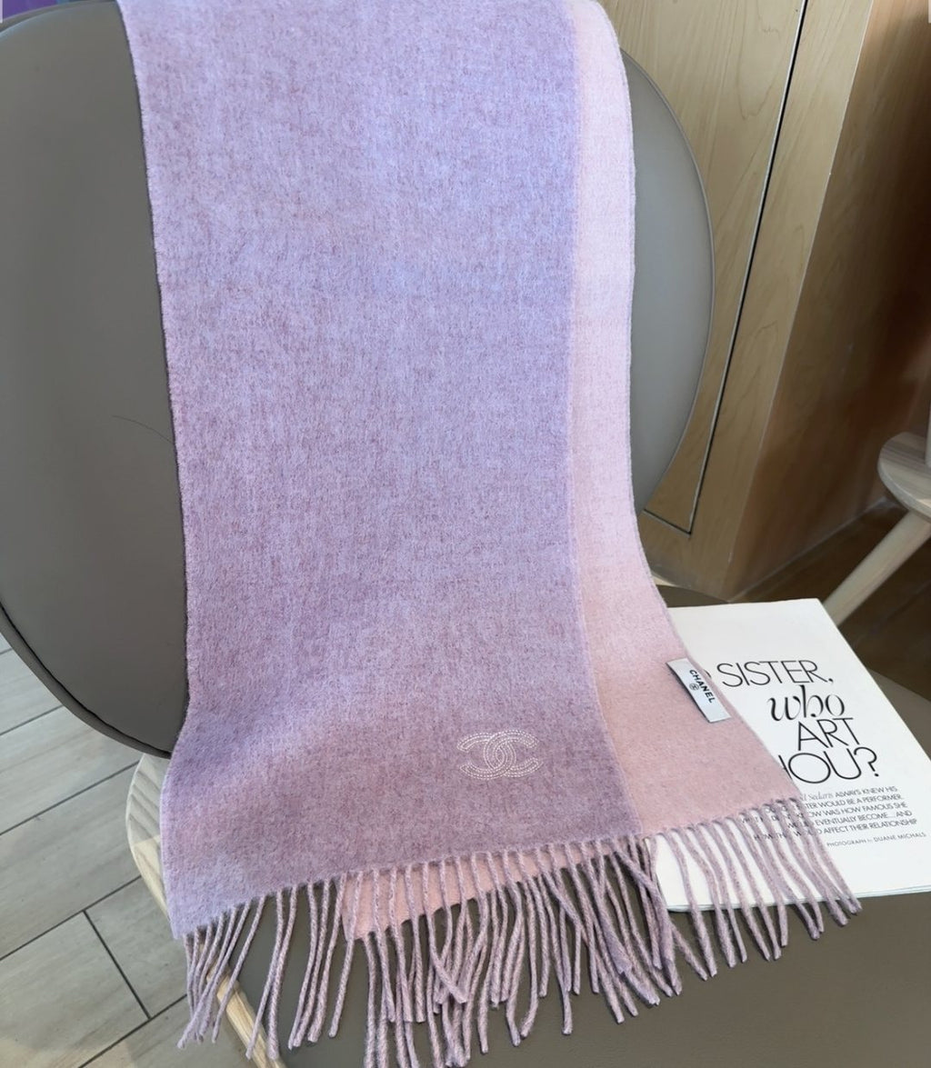 Chanel Mauve and Pale Pink Fringed Scarf
