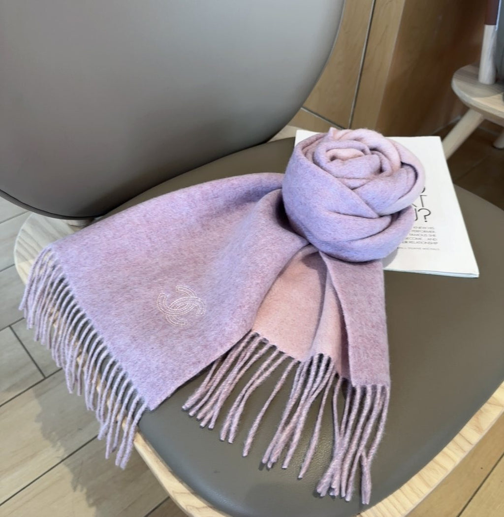 Chanel Mauve and Pale Pink Fringed Scarf