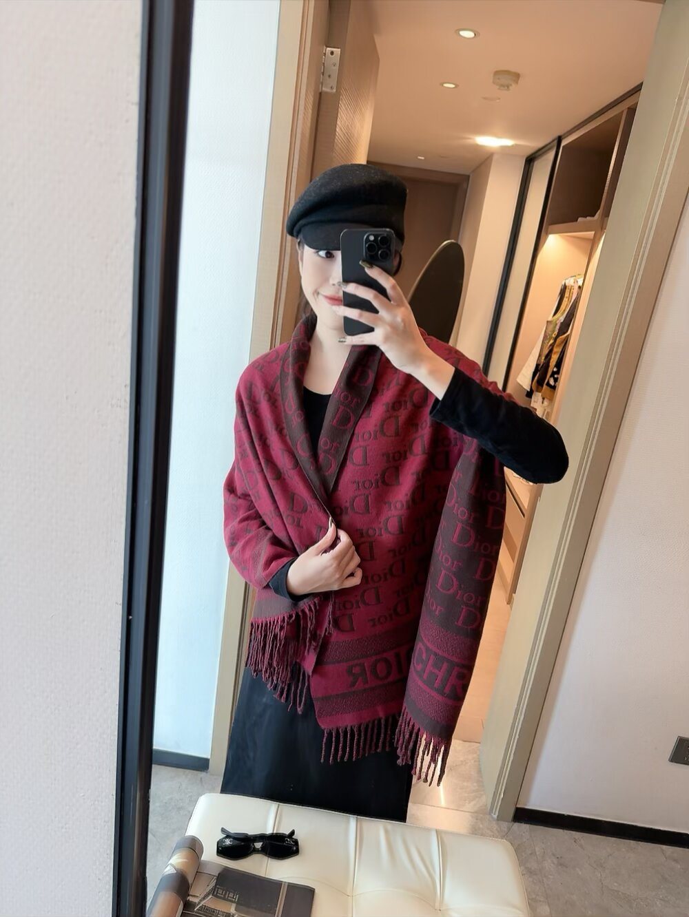 Dior Woven-Wordmark Monogram Fringed Scarf