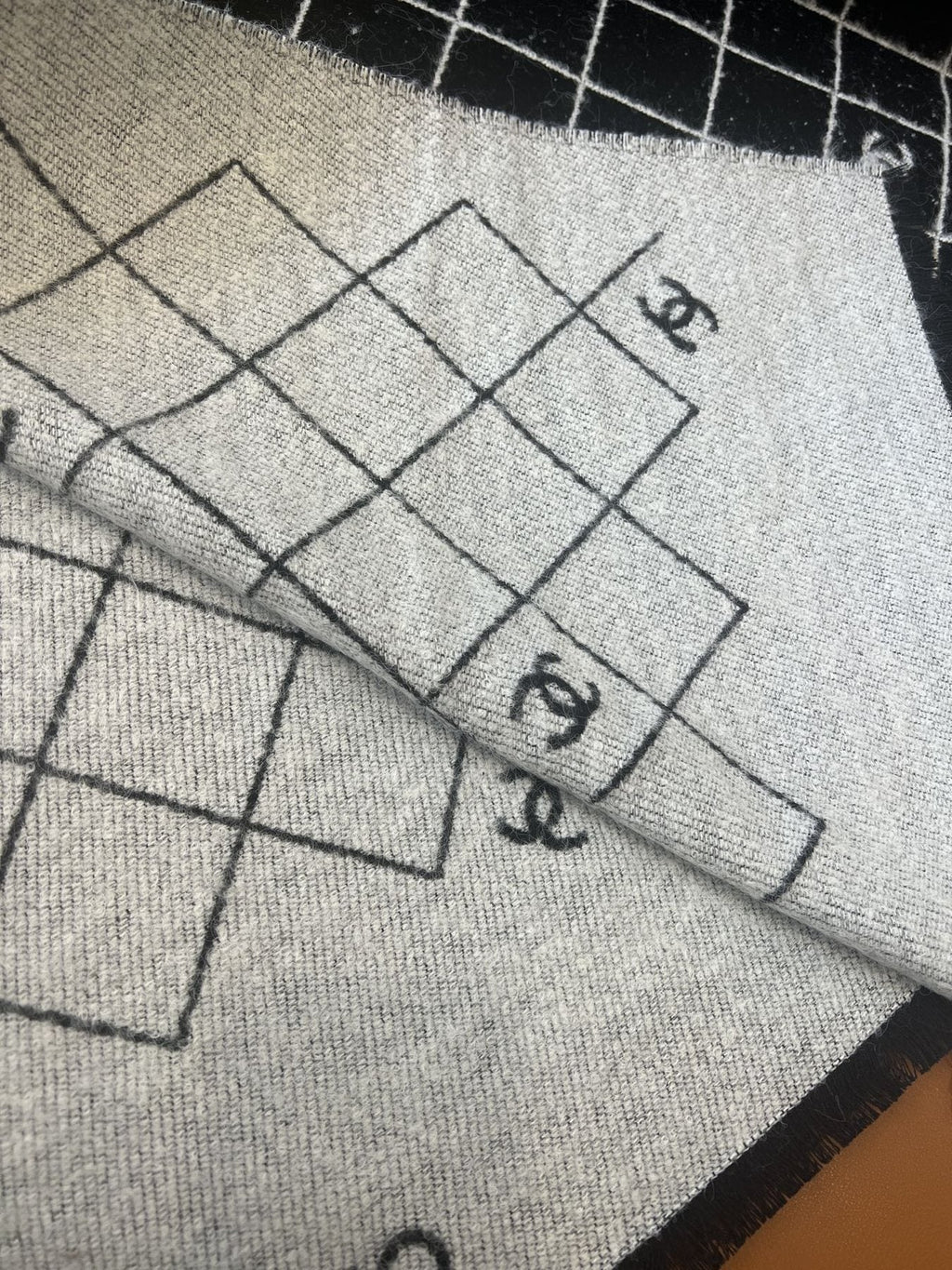 Chanel Black and Ivory Grid Shawl Scarf