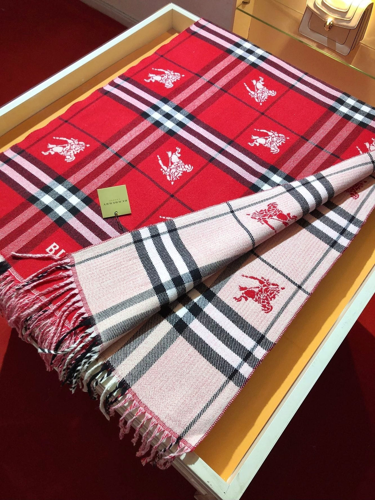 Burberry Woven-Motif Plaid Fringed Scarf