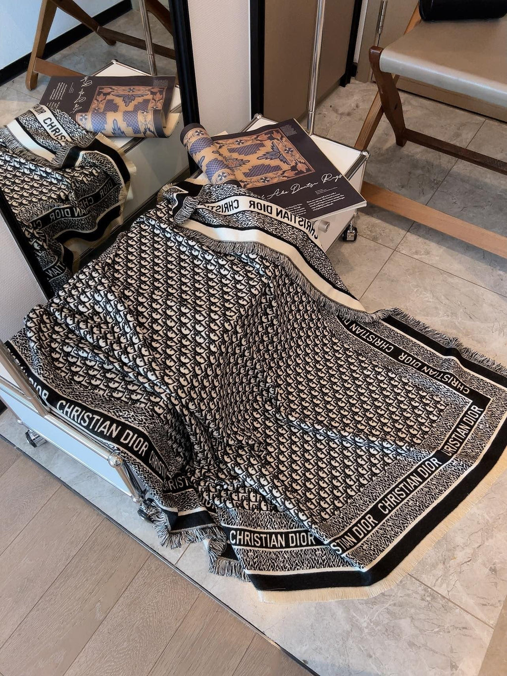 Dior Black and Gray Monogram Square Scarf