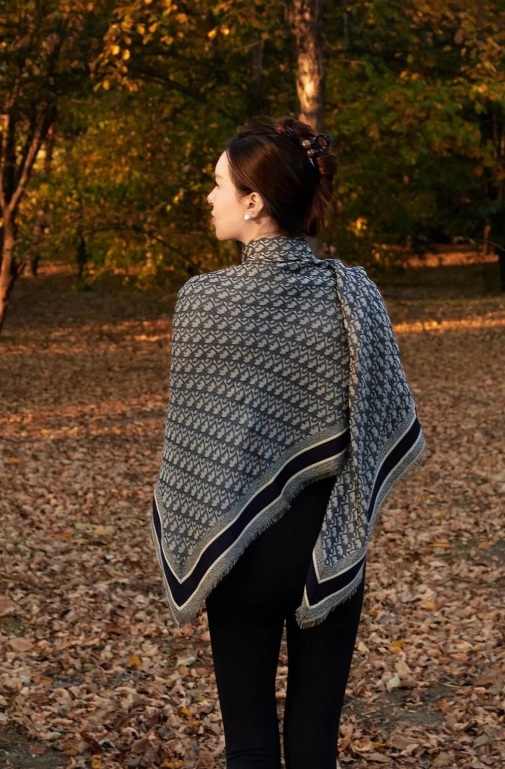 Dior Striped-Border Fringed Square Shawl