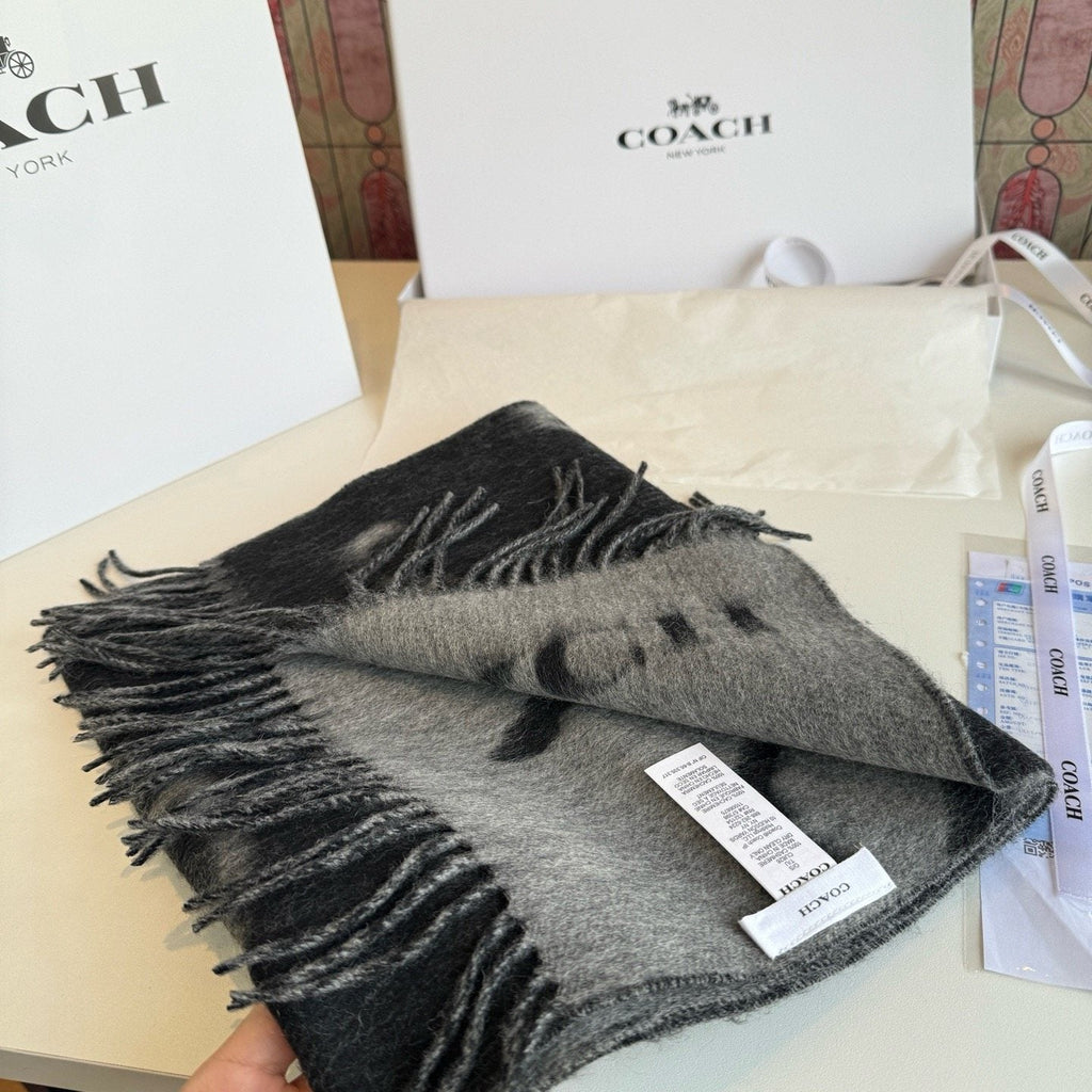 Coach Reversible Fringed Logo Scarf