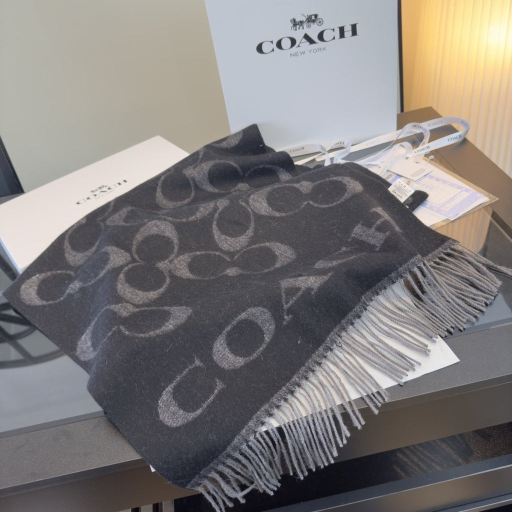 Coach Reversible Monogram Fringed Scarf