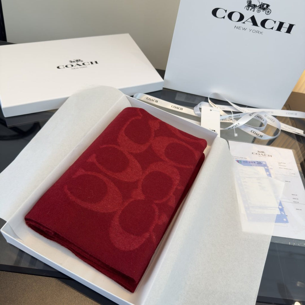 Coach Reversible Monogram Fringed Scarf