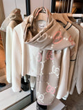 Gucci Pink-Beige Fringed Geometric Motif Scarf
