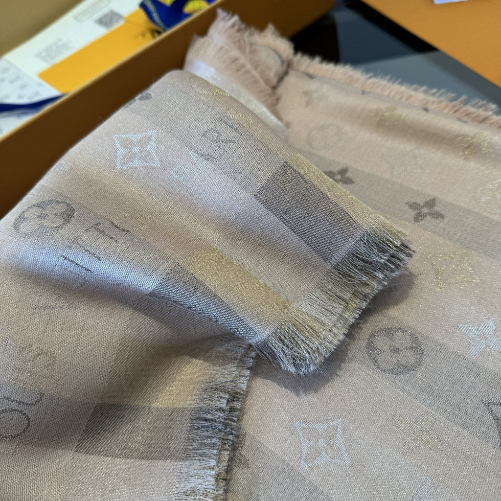 Louis Vuitton Charcoal Gold Monogram Fringed Shawl