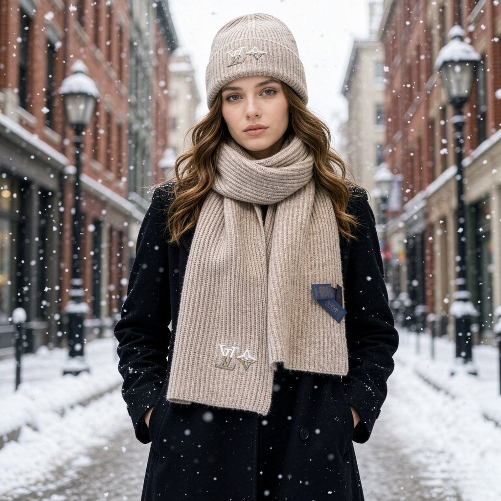 Louis Vuitton Embroidered Monogram Scarf and Beanie Set