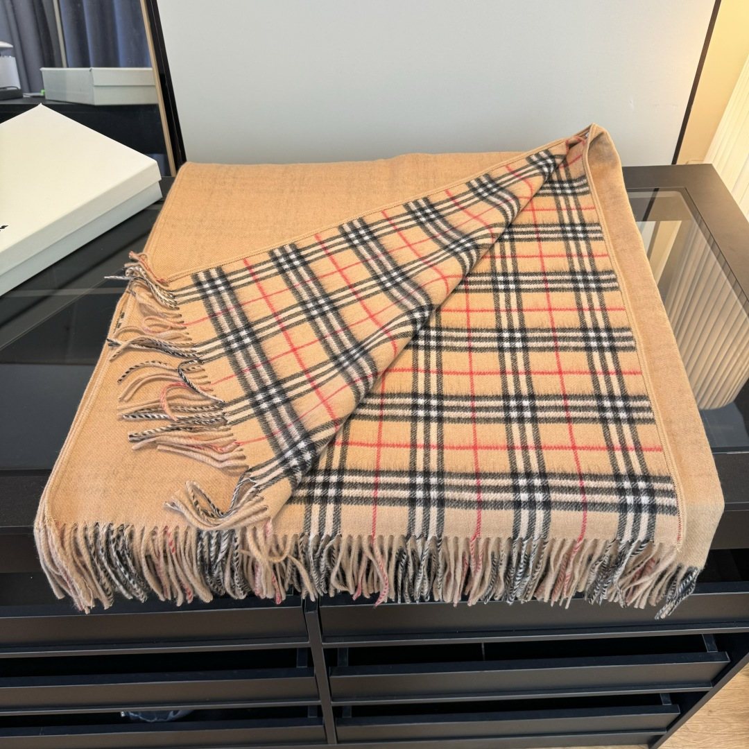 Burberry Fringed Plaid-Panel Poncho