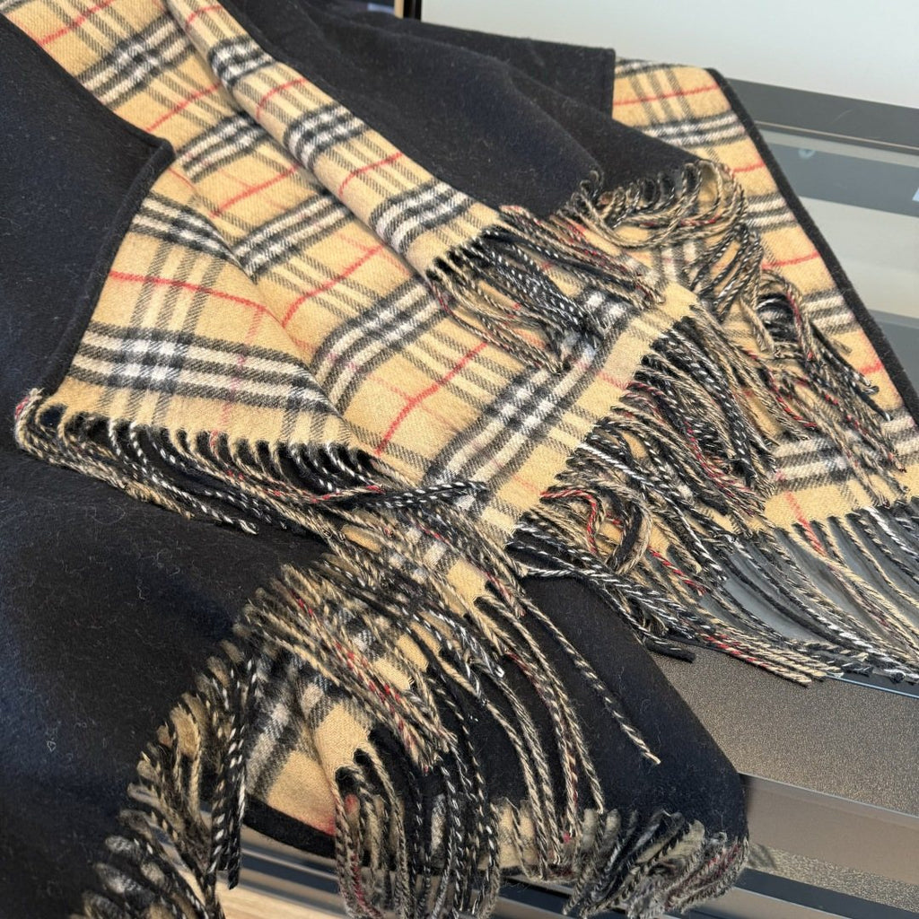 Burberry Fringed Plaid-Panel Poncho