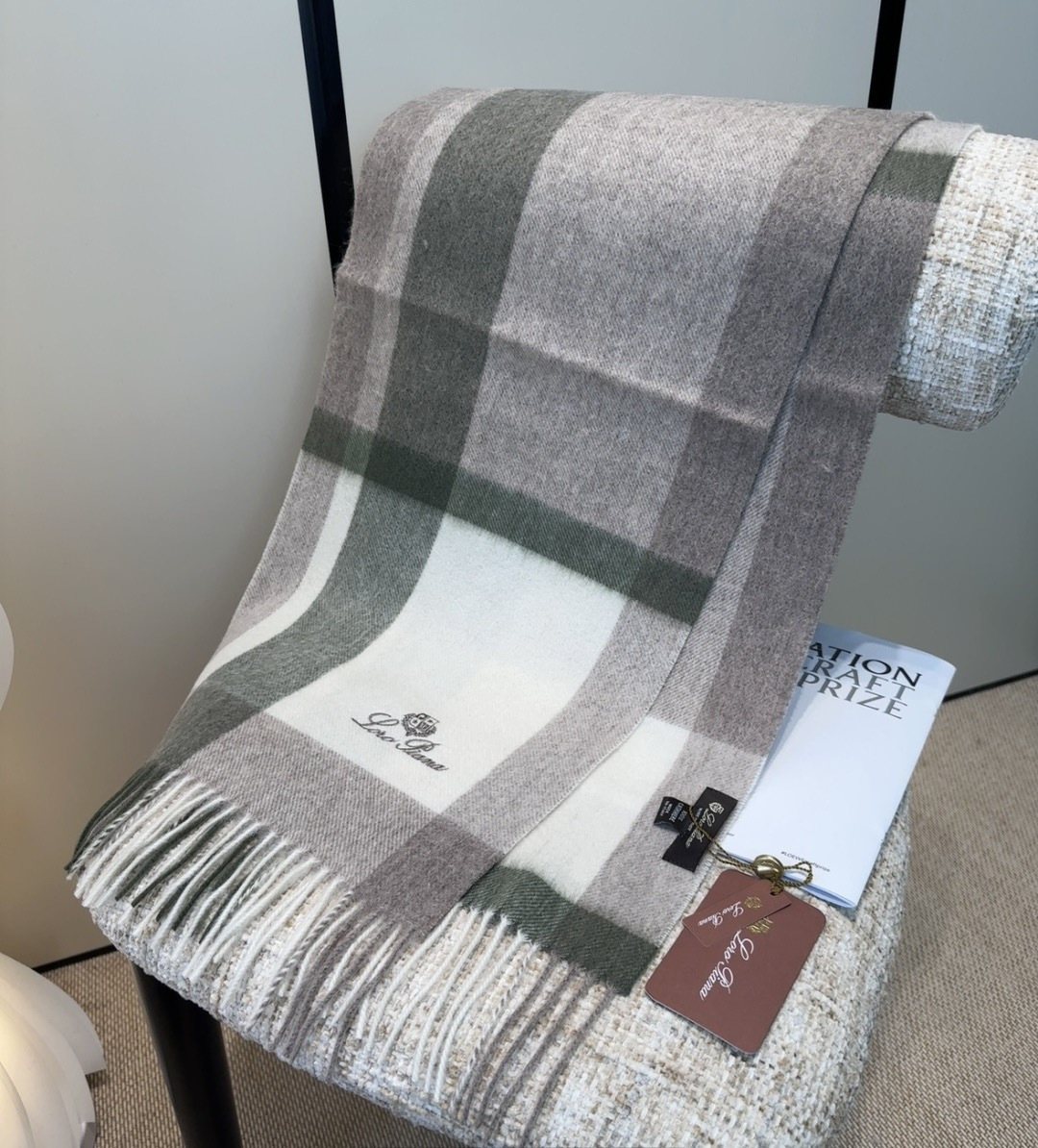 Loro Piana Color-Block Plaid Fringed Scarf