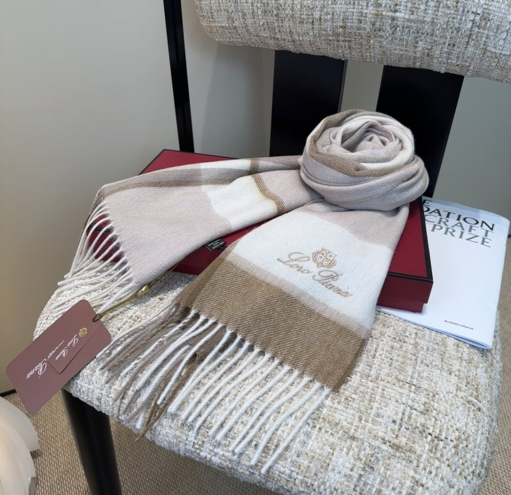 Loro Piana Color-Block Plaid Fringed Scarf