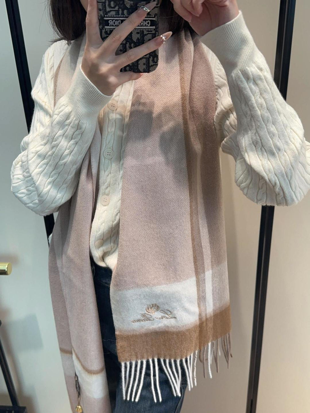 Loro Piana Color-Block Plaid Fringed Scarf