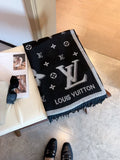 Louis Vuitton Contrast-Letter Monogram Fringed Scarf