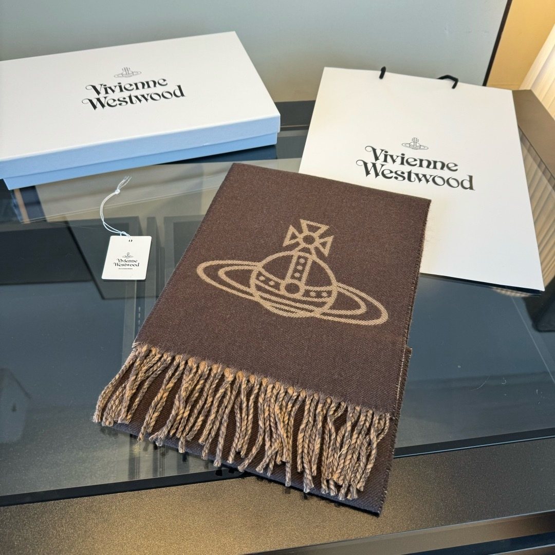 Vivienne Westwood Woven Orb Scarf with Knotted Fringe