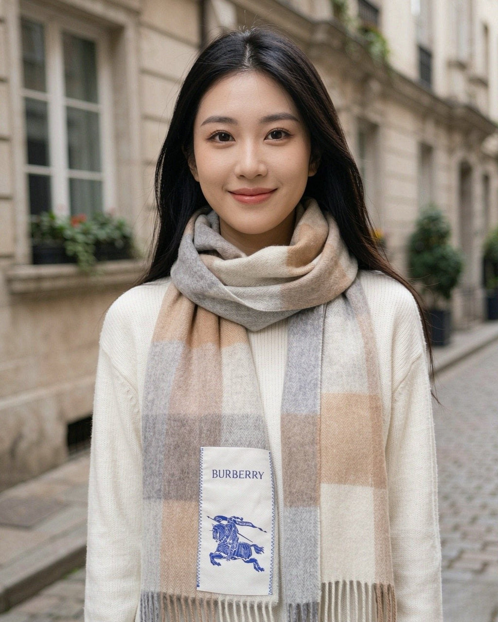 Burberry Woven Plaid Fringe Scarf - 30 x 180 cm