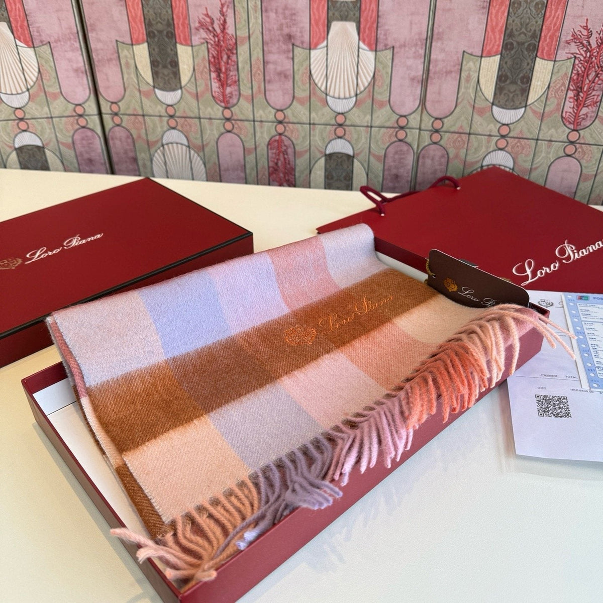 Loro Piana Oversized Check Fringed Scarf