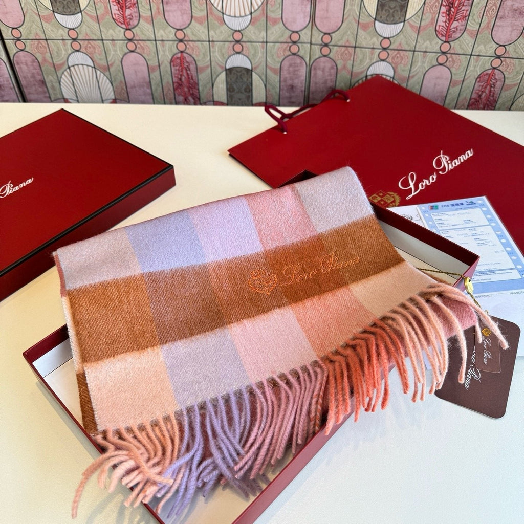 Loro Piana Oversized Check Fringed Scarf