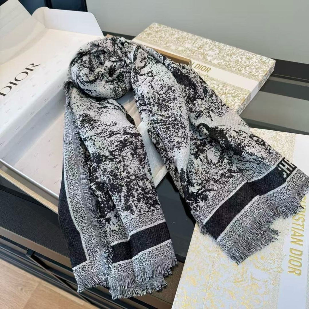 Dior Fringed Animal Print Square Scarf