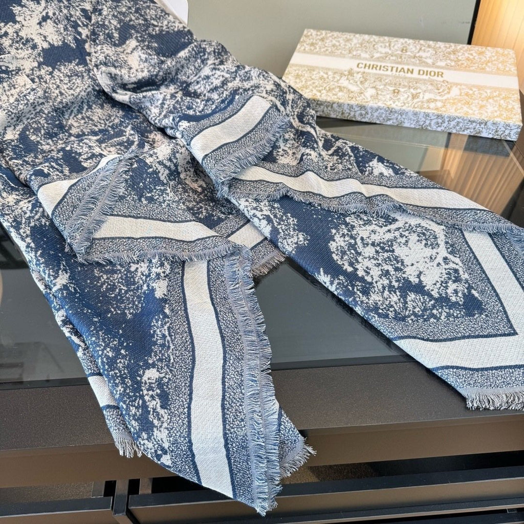 Dior Toile Print Fringe Square Scarf