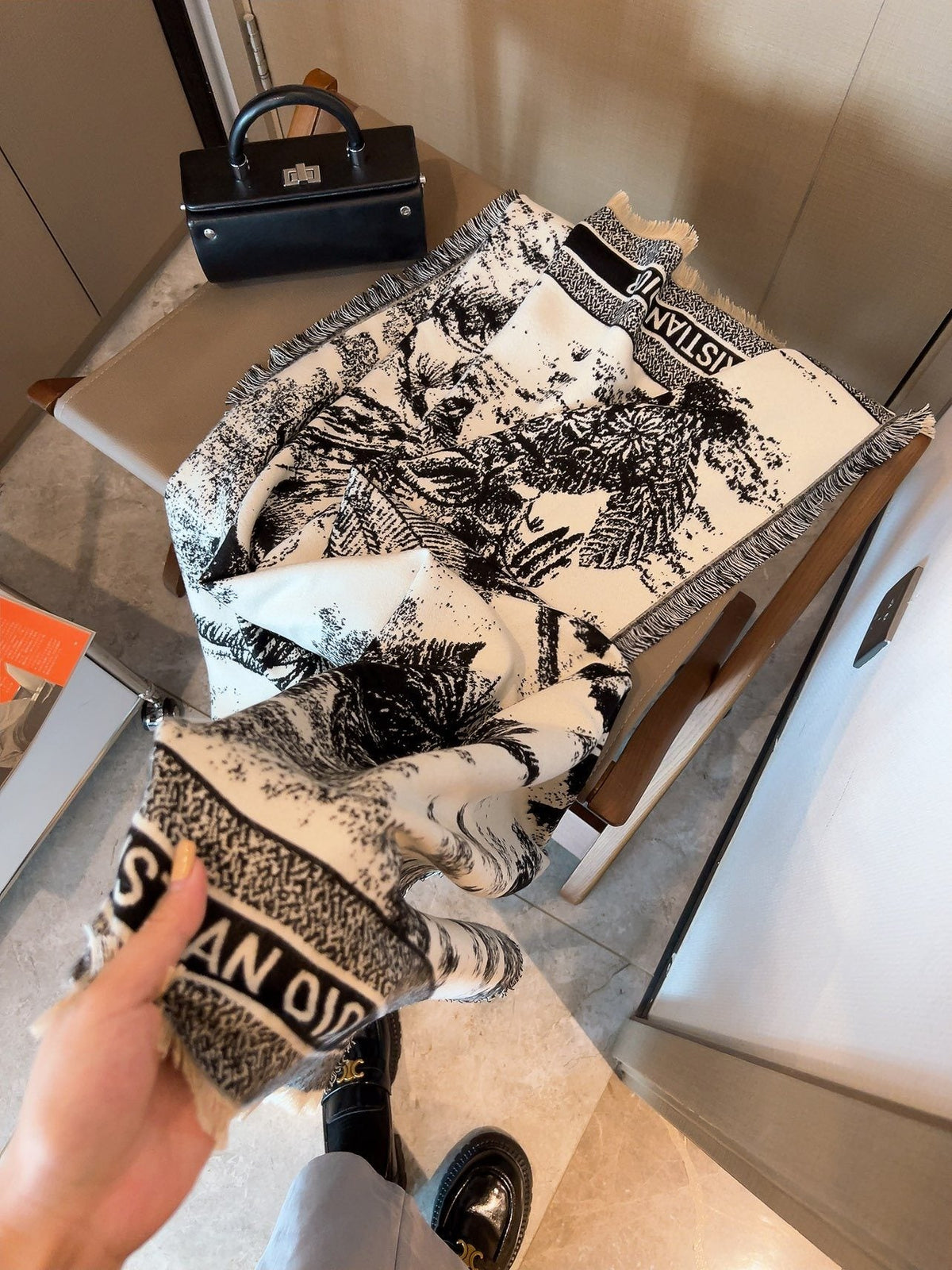 Dior Botanical Print Fringe Square Scarf