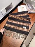 Miu Miu Gray, Black & White Fringed Scarf